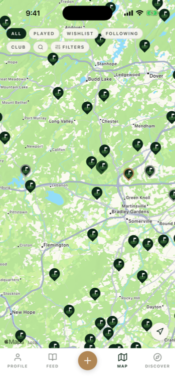 The map of courses you've played